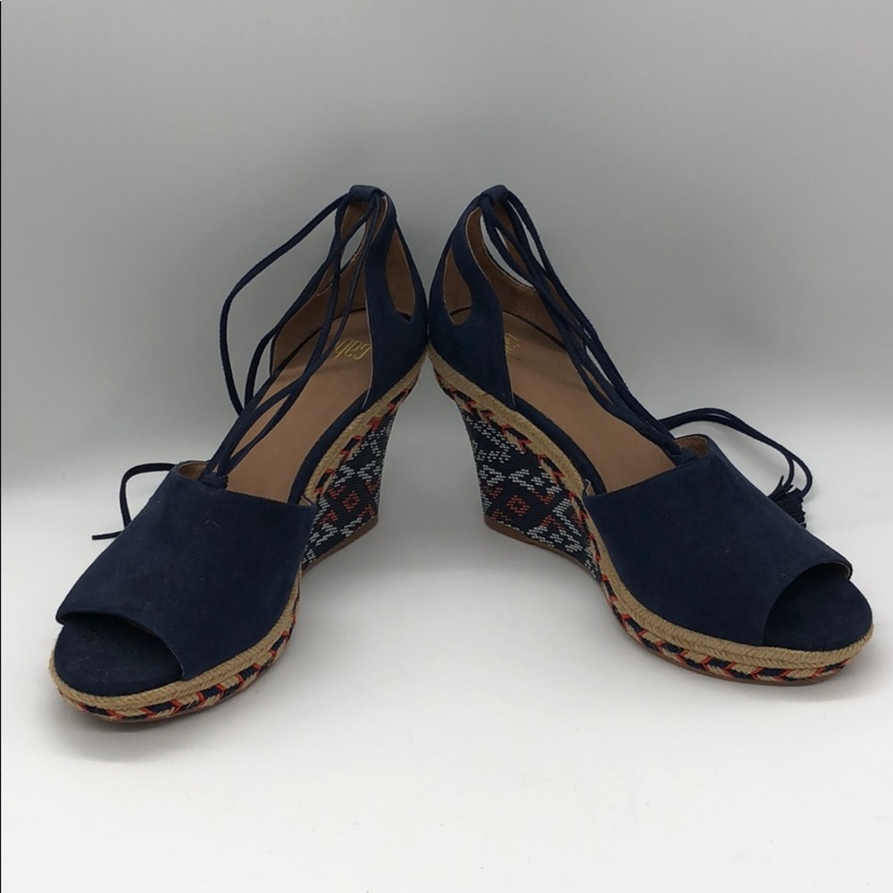 CAbi Navy Blue Isla Wedge Sandals Size 8.5